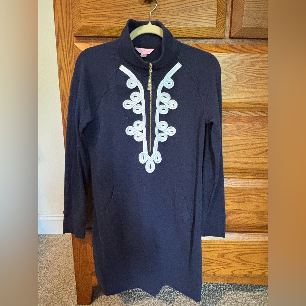 Lilly Pulitzer Skipper Pullover Dress half-zip Size Small Navy